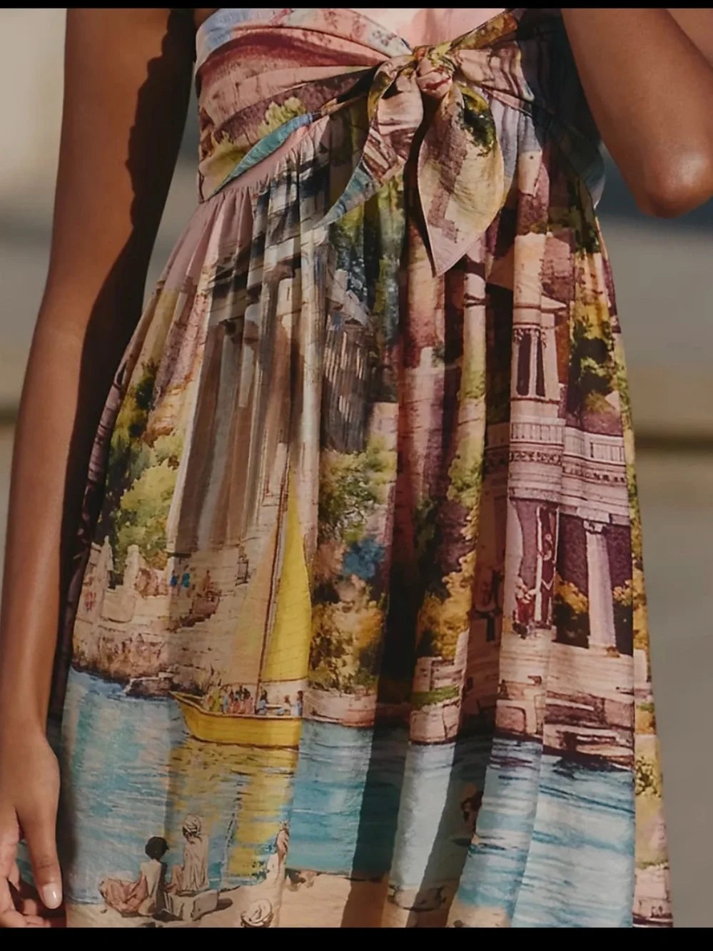 Anthropologie Strapless Bow Front Sundress in Pastel Scenic Print - Picture 4 of 5